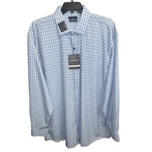 Shaquille O’Neal XLG Shirt XL Tall Big Fit 18.5 37/38 Blue Plaid Wicks Cooling